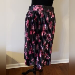 Terra & Sky Black and Pink Floral Midi Skirt
